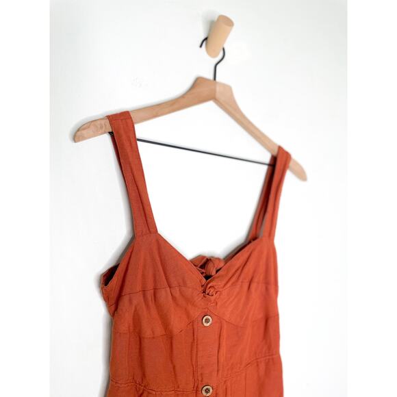 Maeve Linen Twist Front Mini Dress XS Burnt Orange Tie Back Bow Cottagecore - Picture 5 of 12